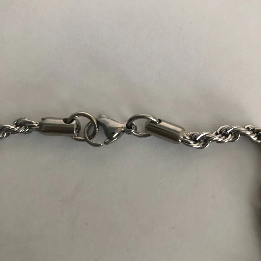 Stainless steel necklace large cubic zirconia cross w/ rope chain
